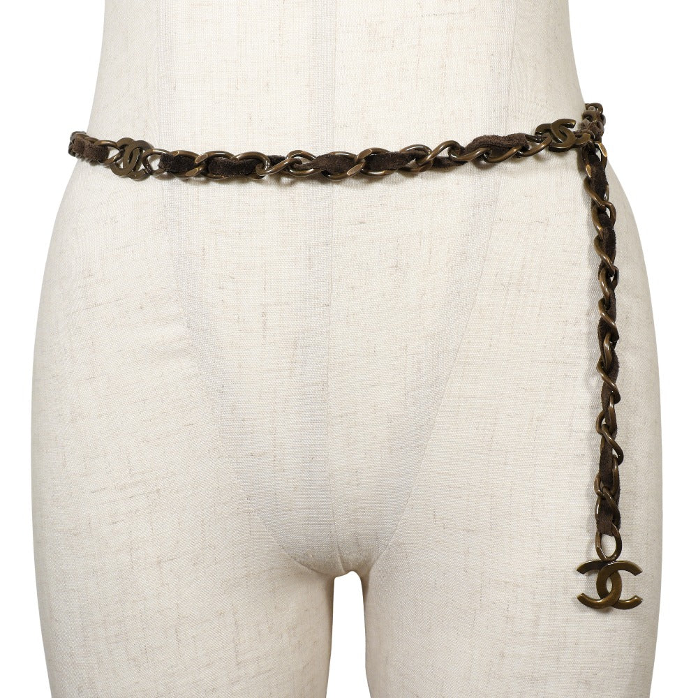 Chanel belt Plated Suede COCO Mark processing Brown Gold