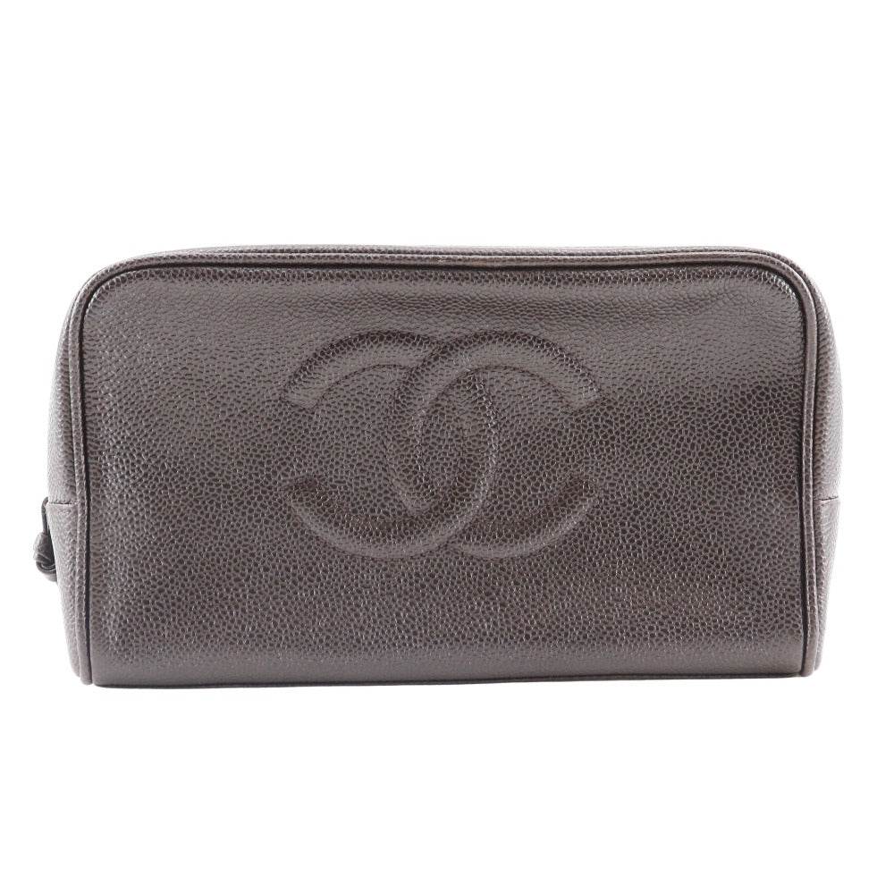 Chanel Caviar skin Cosmetic porch COCO Mark Brown Handbag