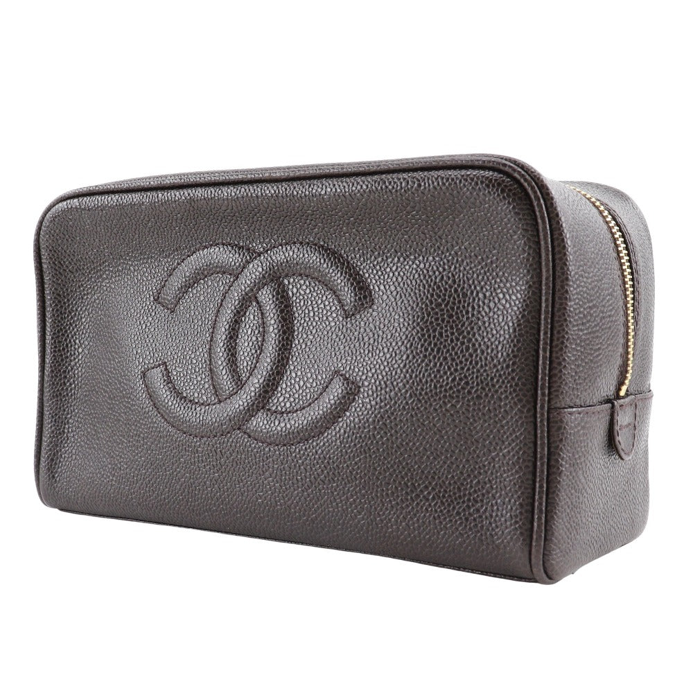 Chanel Caviar skin Cosmetic porch COCO Mark Brown Handbag