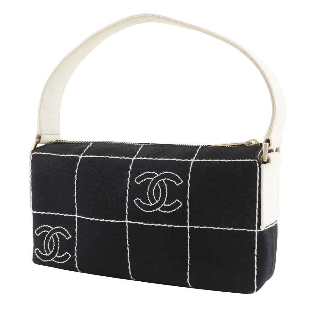 Chanel Chocolate bar Black Canvas Shoulder Bag