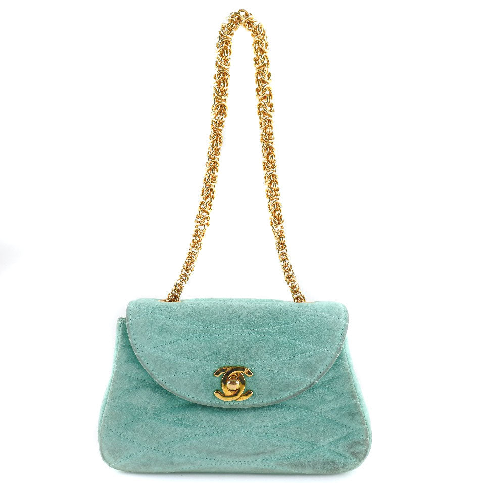 CHANEL Handbag Suede Green   COCO Mark Chain handbag Women  