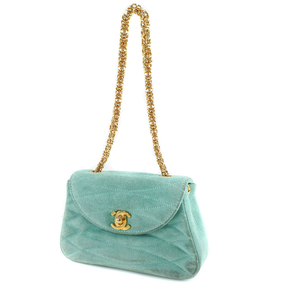 CHANEL Handbag Suede Green   COCO Mark Chain handbag Women  