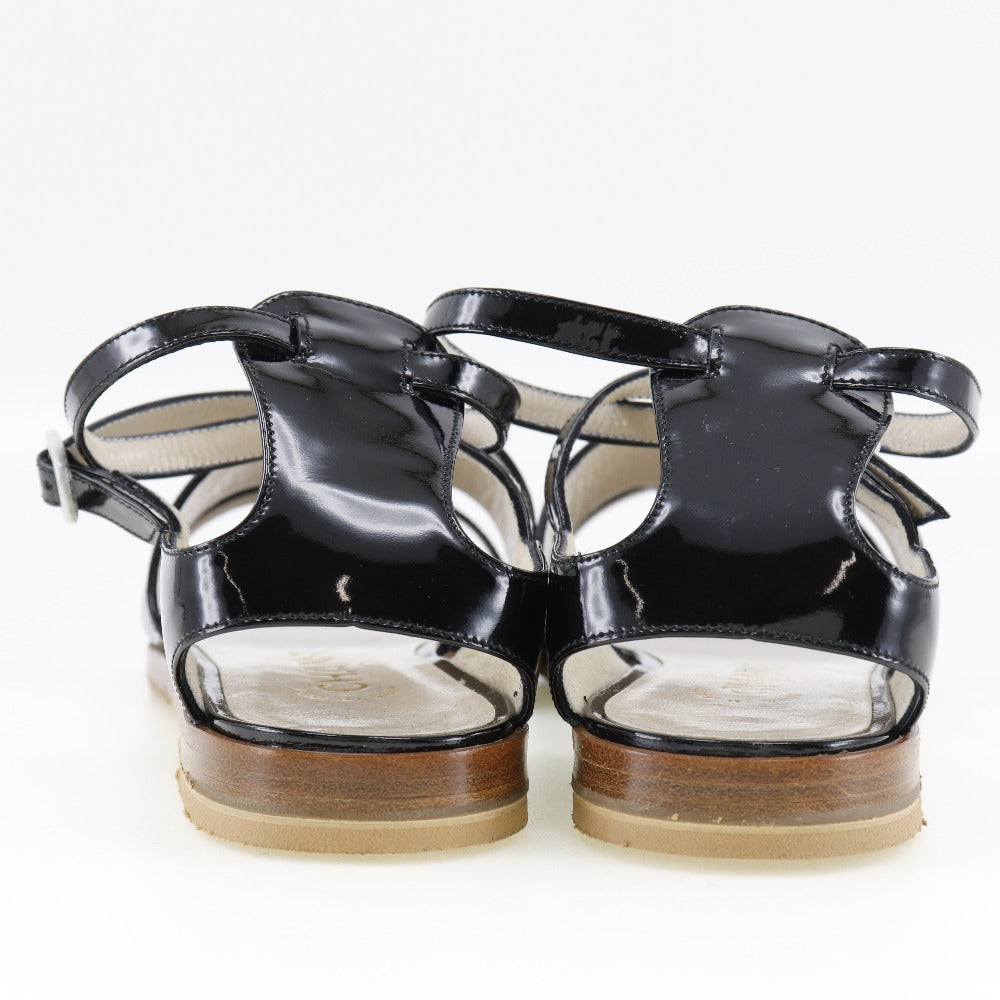 CHANEL Sandals Patent leather black Ankle strap flat COCO Mark Women 36 1/2  