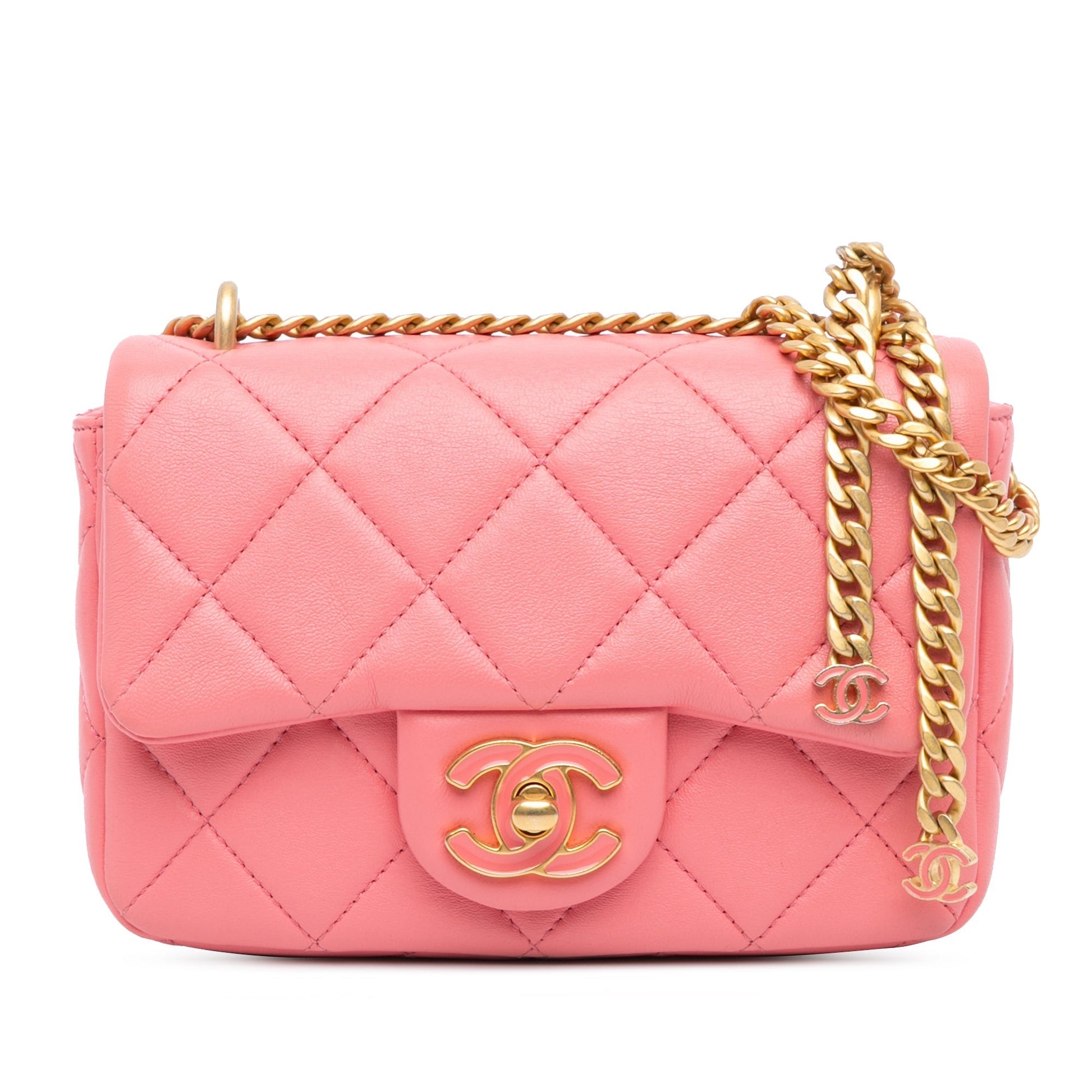 Pink Chanel Mini Lambskin Pending CC Flap Crossbody Bag