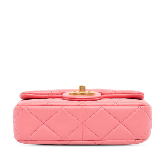 Pink Chanel Mini Lambskin Pending CC Flap Crossbody Bag