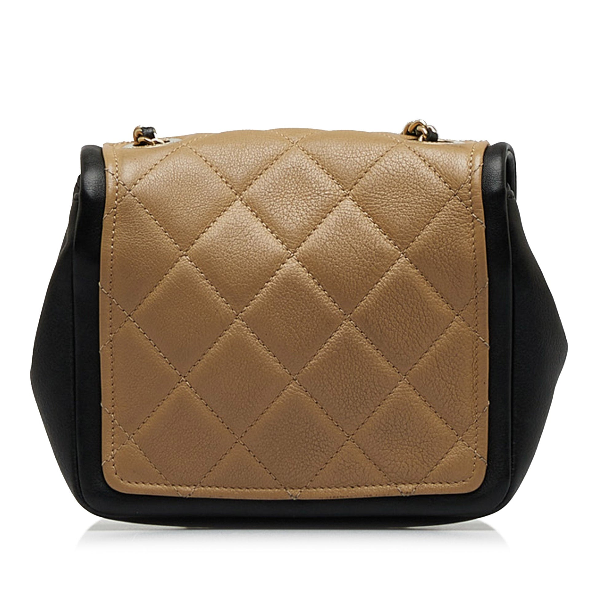 Brown Chanel Mini Square Calfskin Graphic Flap Crossbody Bag