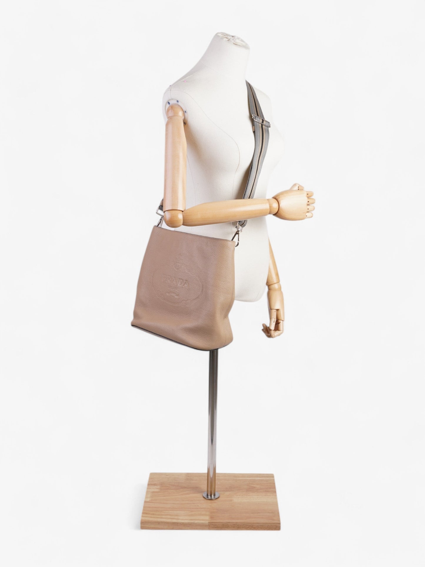 Prada Prada Logo Bucket Bag Neutral Leather Medium Crossbody Bag