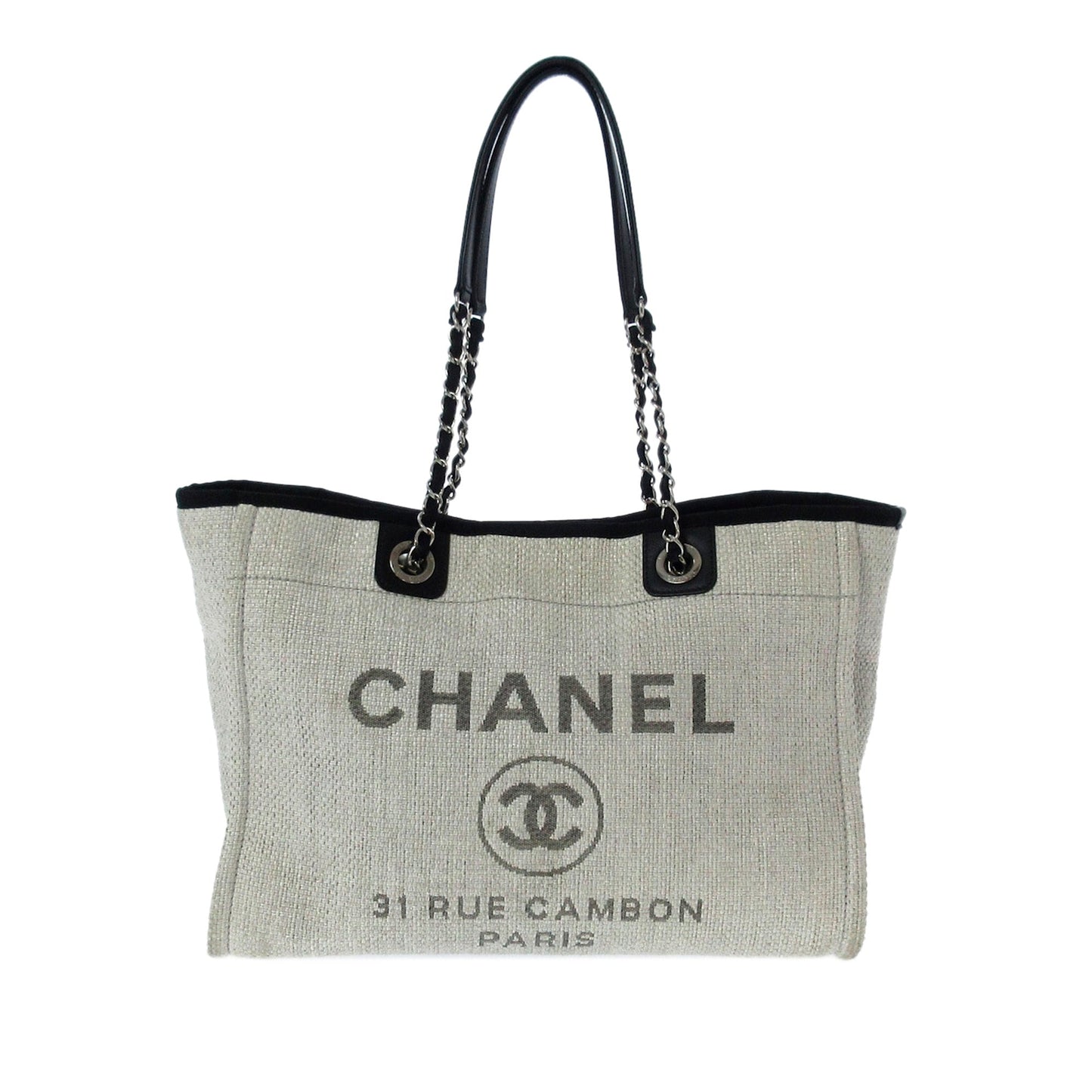 Chanel Deauville Tote Bag Gray Canvas Small