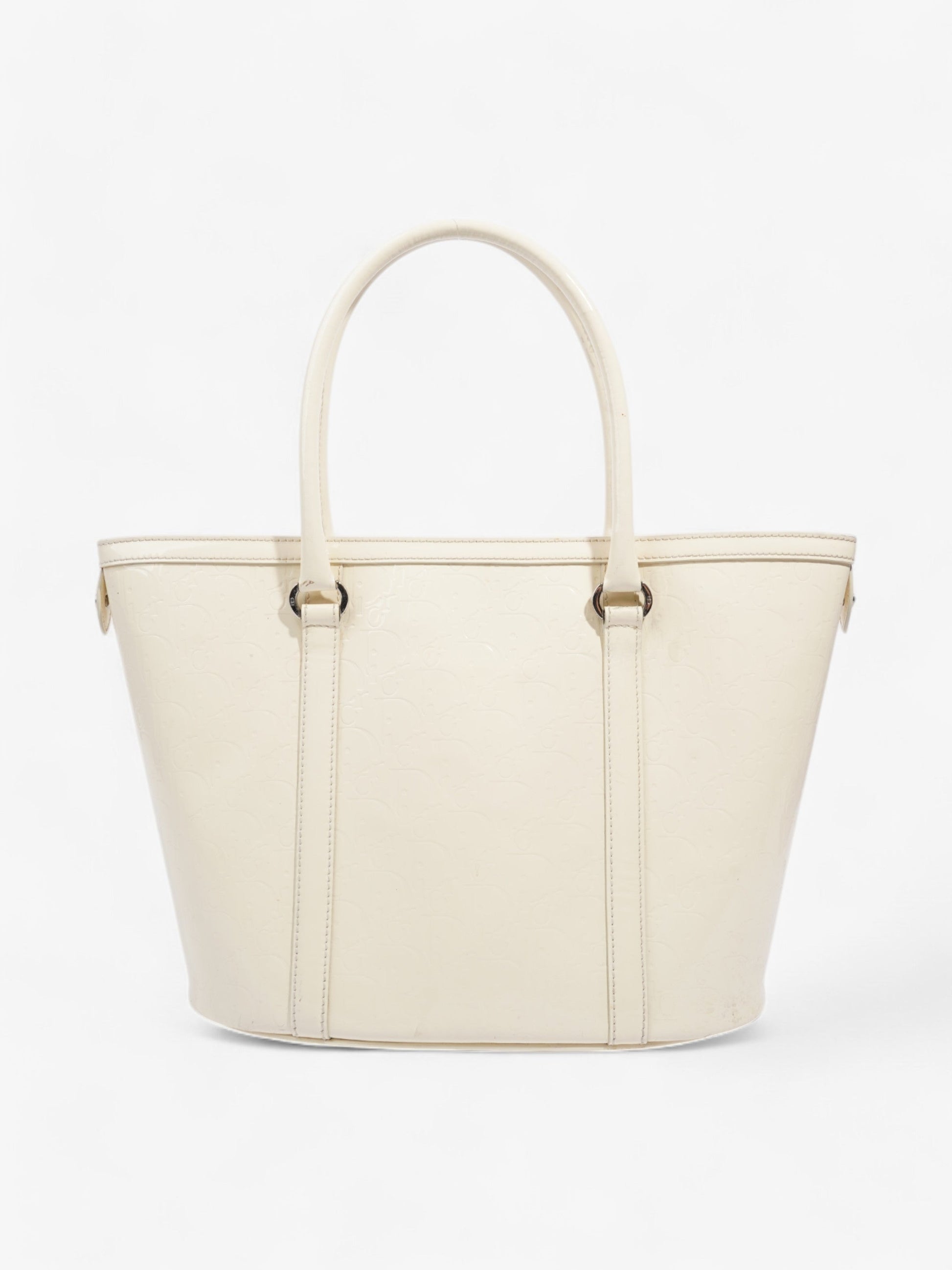 Dior Christian Tote Bag Off Leather Patent White Shoulder Bag