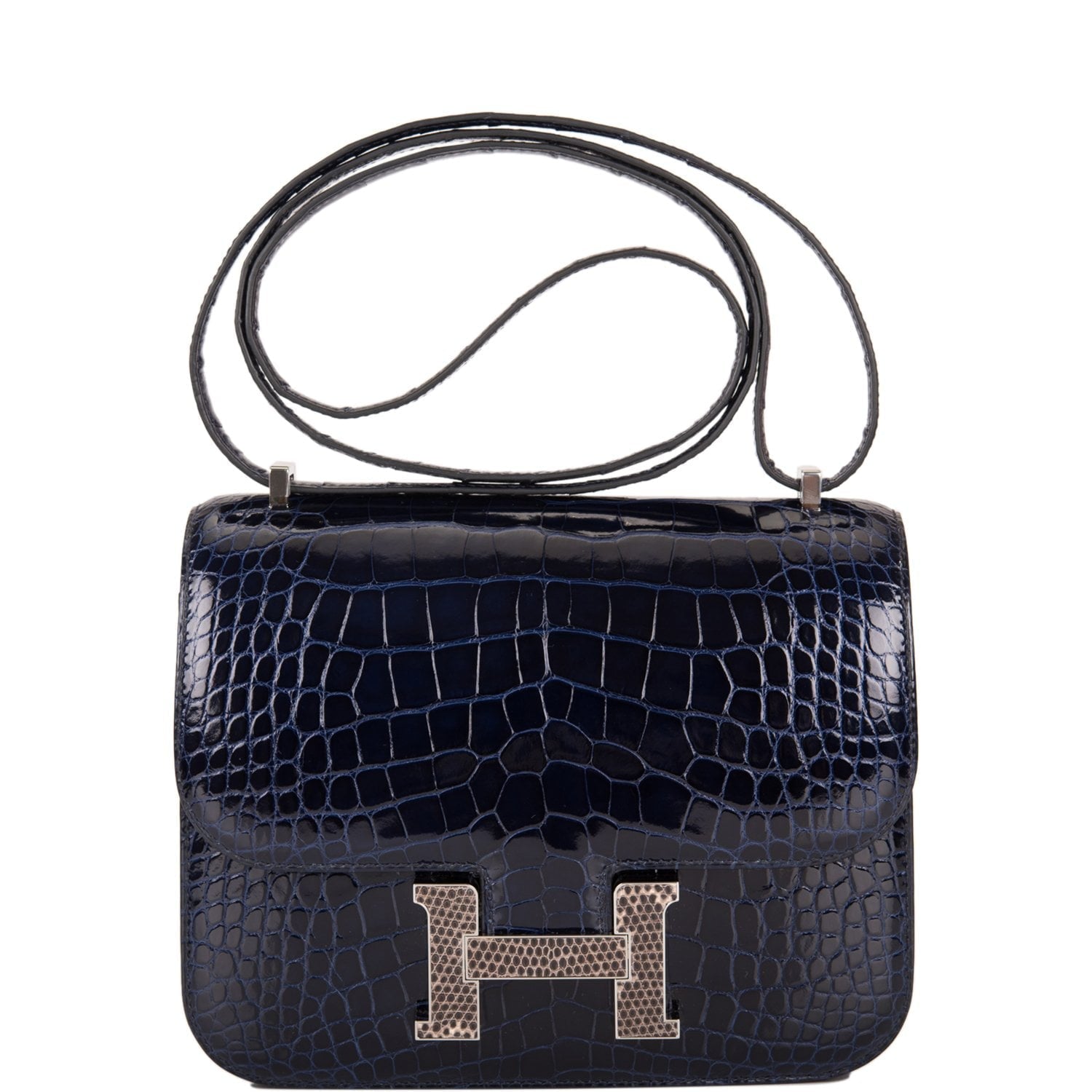 Hermes Bleu Marine Alligator And Ombre Lizard Marquette Tan Travel Bag