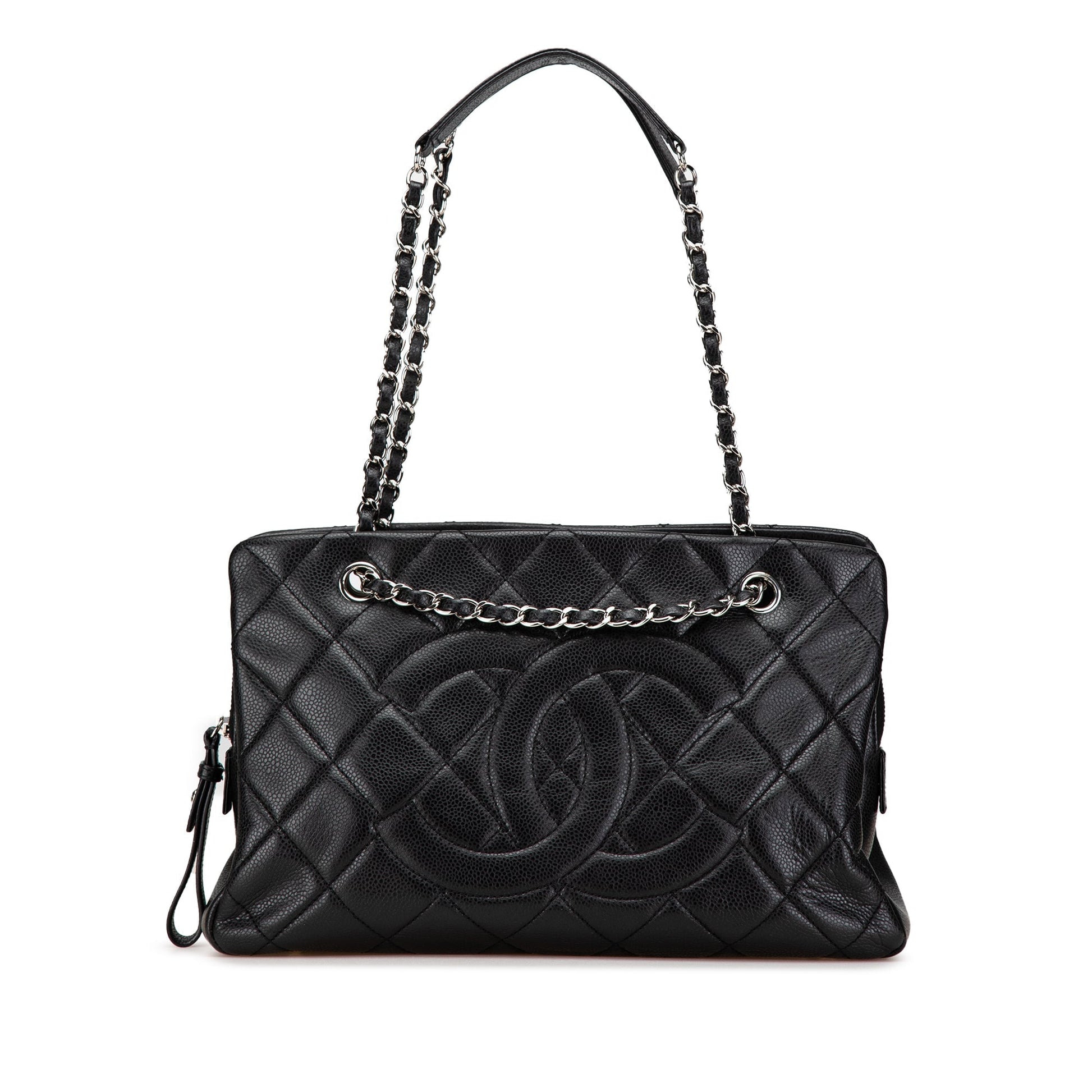 Black Chanel CC Quilted Caviar Chain Tote