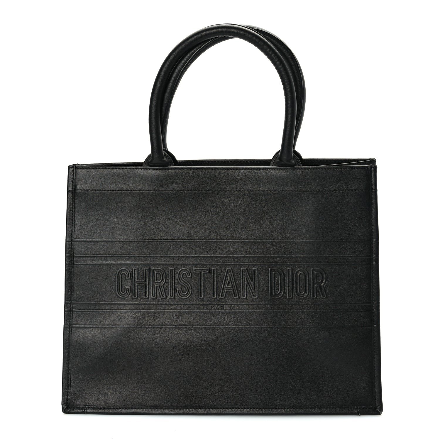 Dior Handbag Christian Calfskin Book Tote Leather Black Medium Shoulder Bag