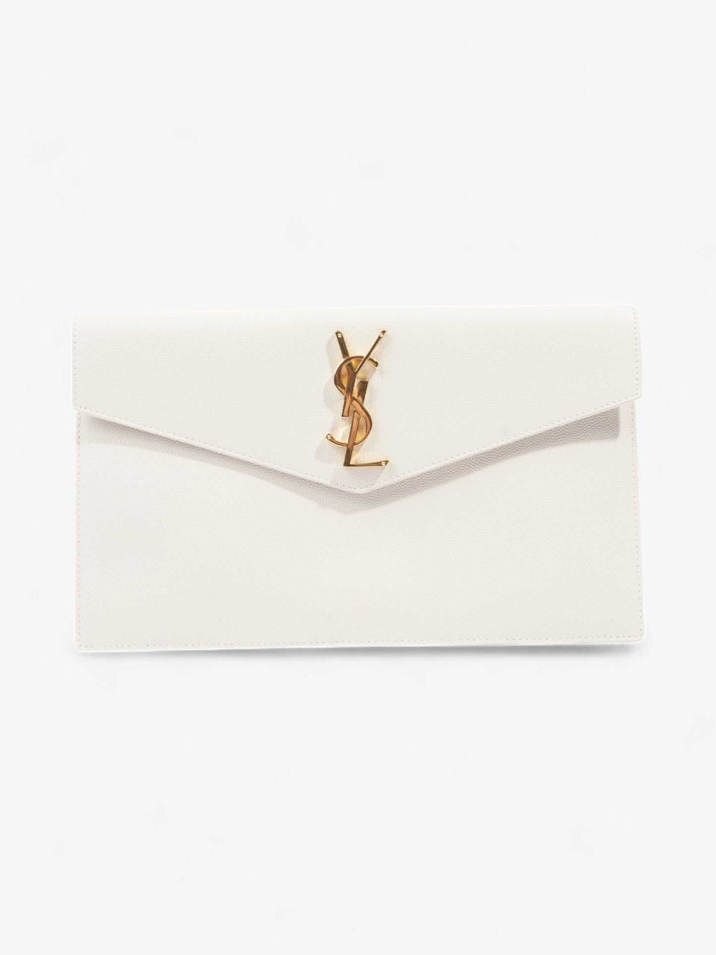 YSL Saint Laurent Uptown Clutch Grained Leather White Medium Clutch Bag
