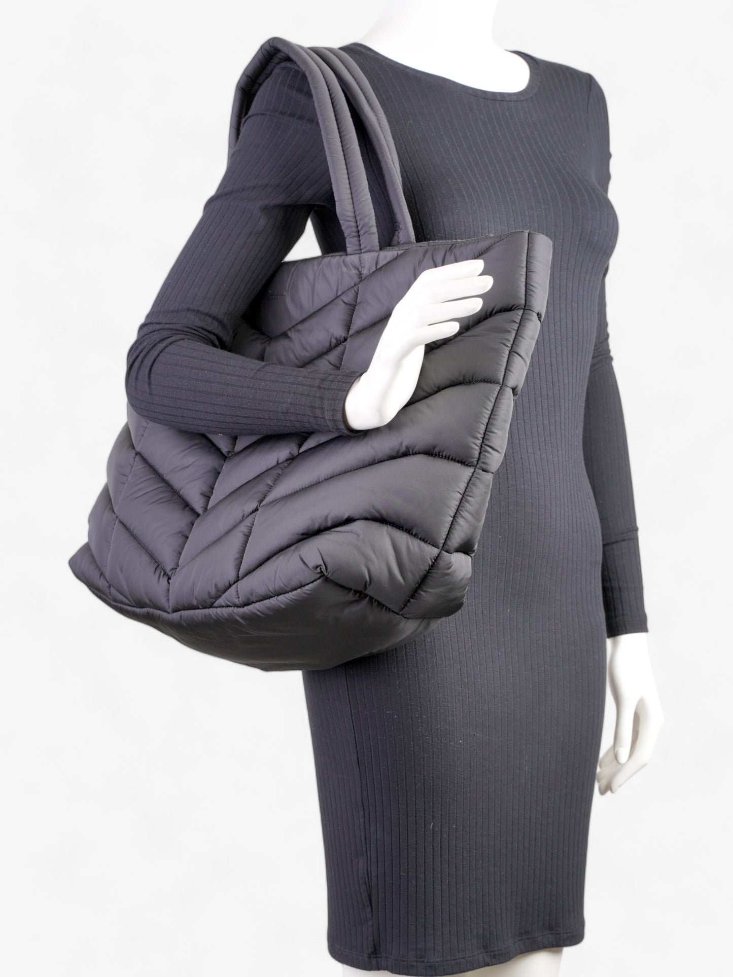YSL Saint Laurent Detailed Puffer Tote Bag Polyamide Black Logo