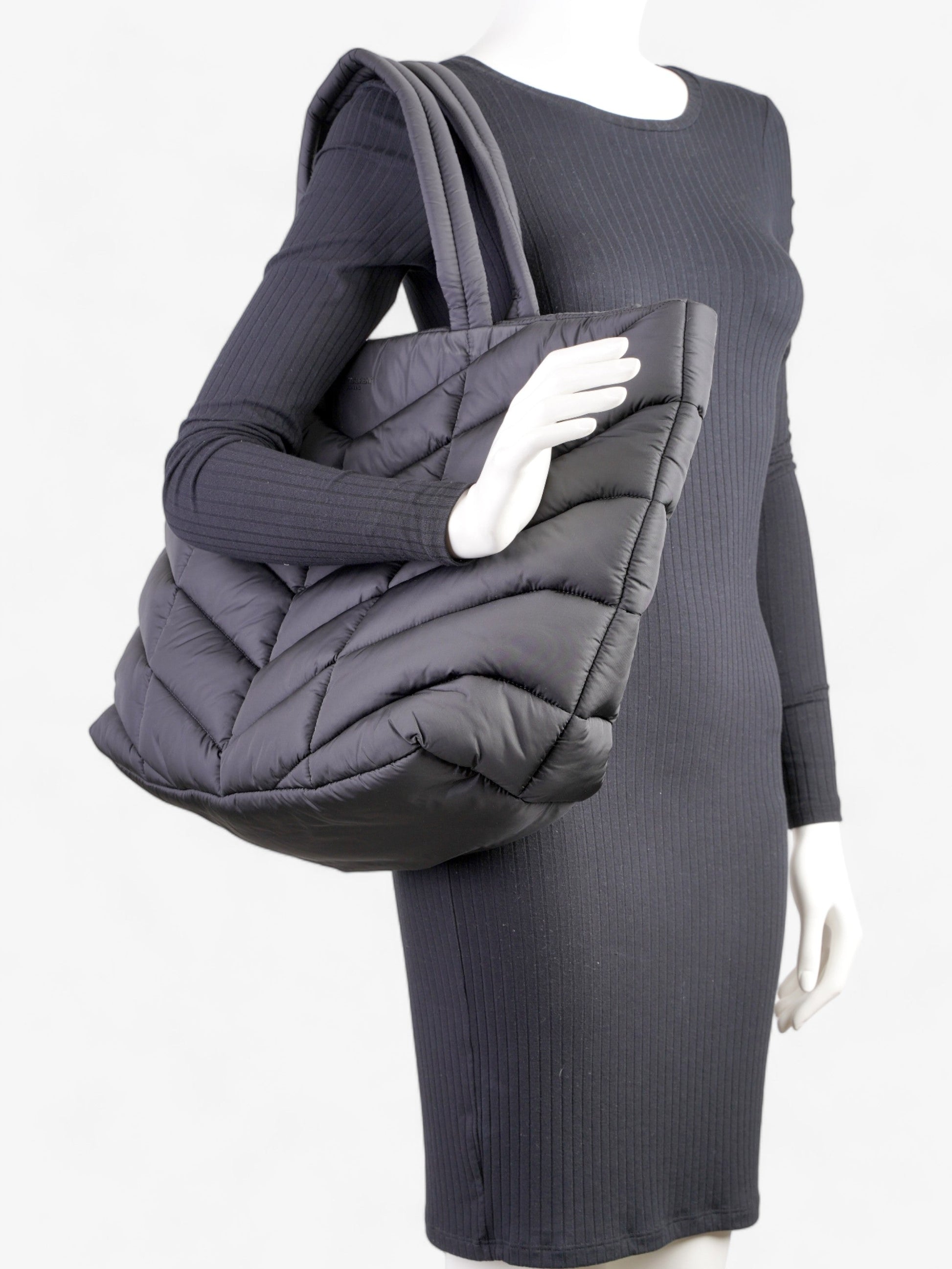 YSL Saint Laurent Detailed Puffer Tote Bag Polyamide Black Logo