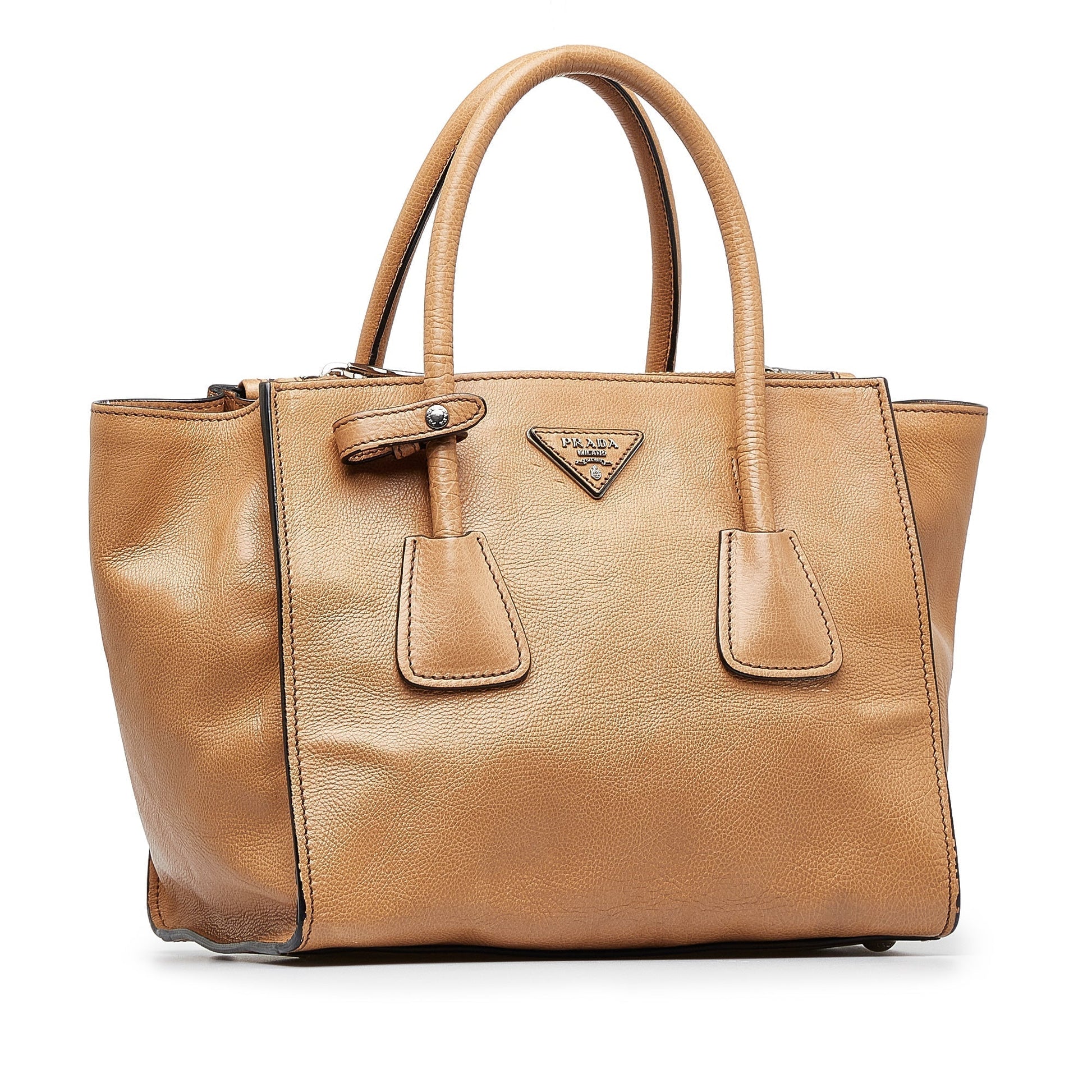 Prada City Calf Double Tote Tan Zip Tote Bag