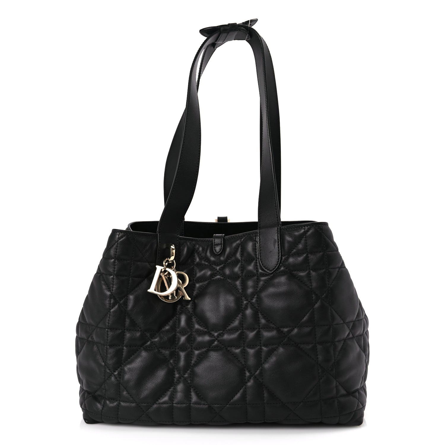 Dior Handbag Christian Calfskin Macrocannage Toujours Leather Black Medium Shoulder Bag