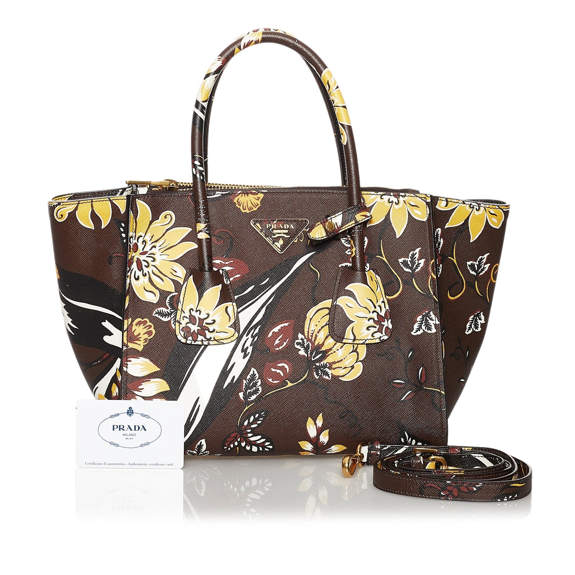 Prada Printed City Calf Double Satchel Zip Satchel Bag