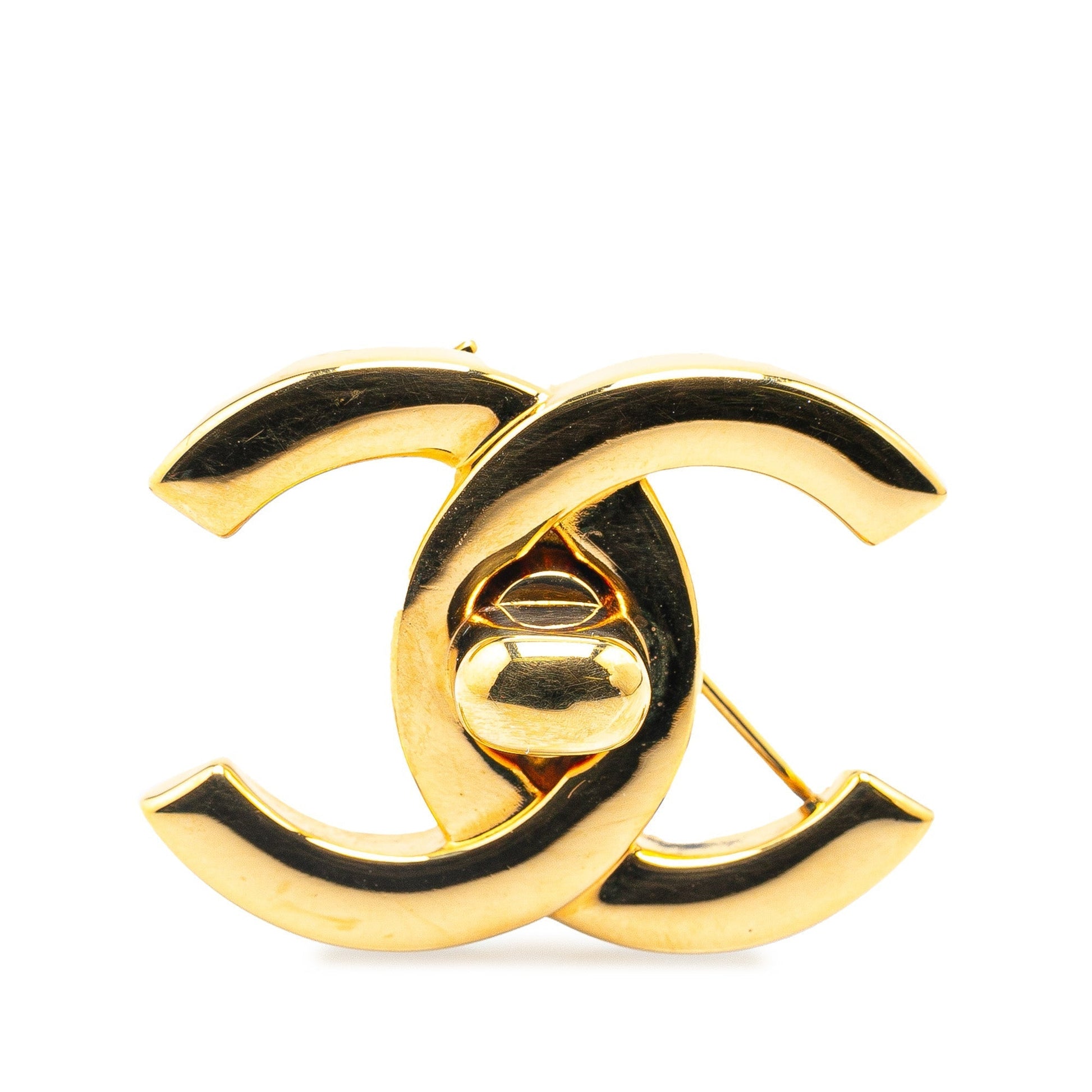 Gold Chanel Gold Plated CC Turn-Lock Brooch