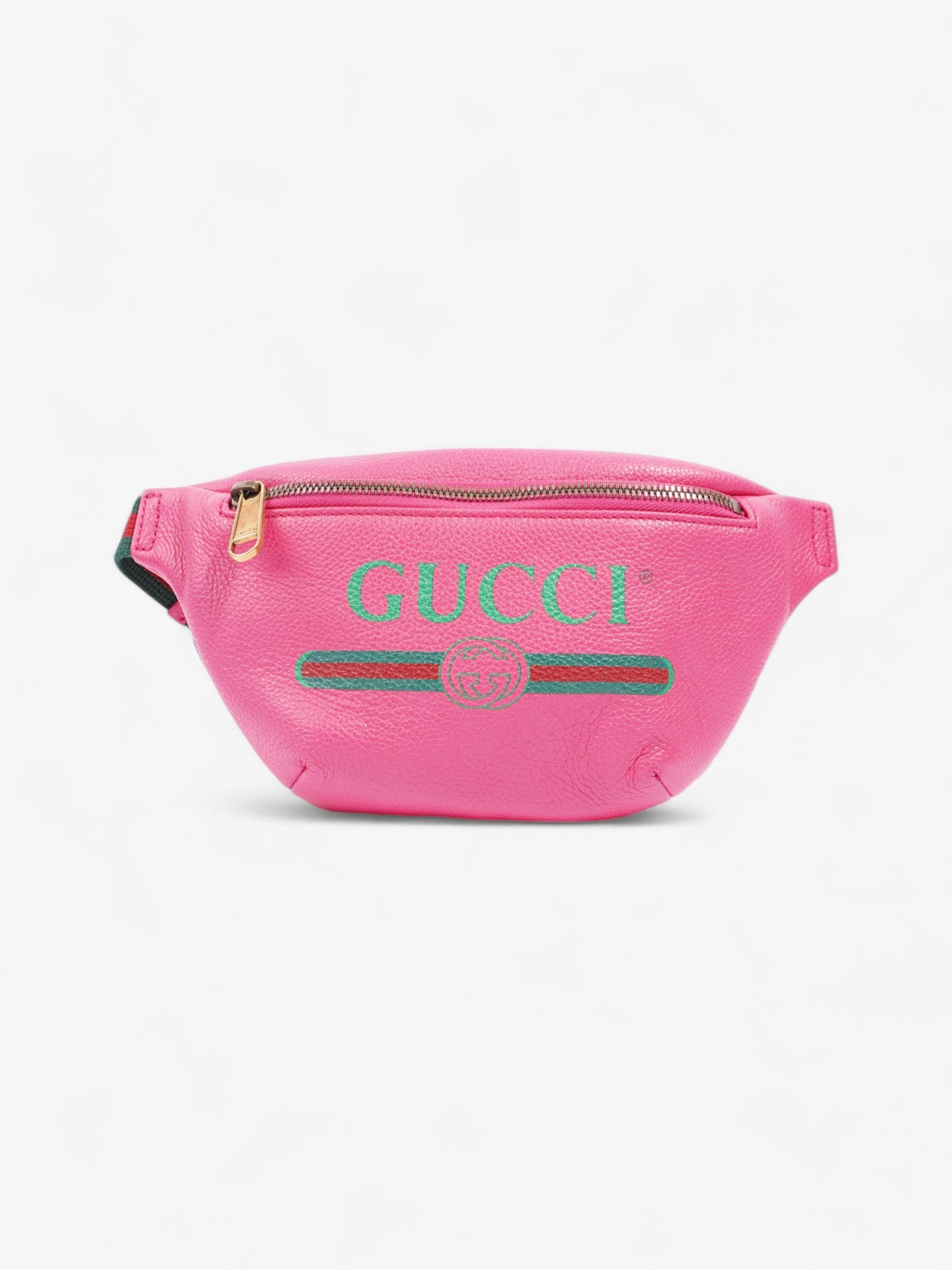 Gucci Logo Web Bum Bag Neon Green Leather Red Travel Bag