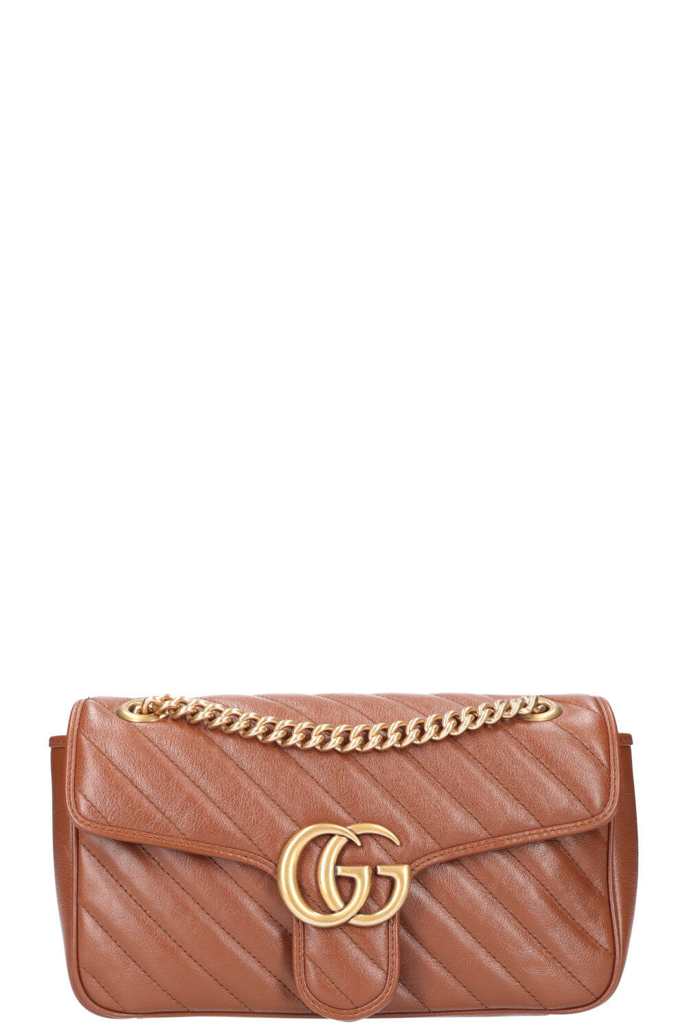 GUCCI Marmont Diagonal Quilted Small Flap Bag Leather Brown