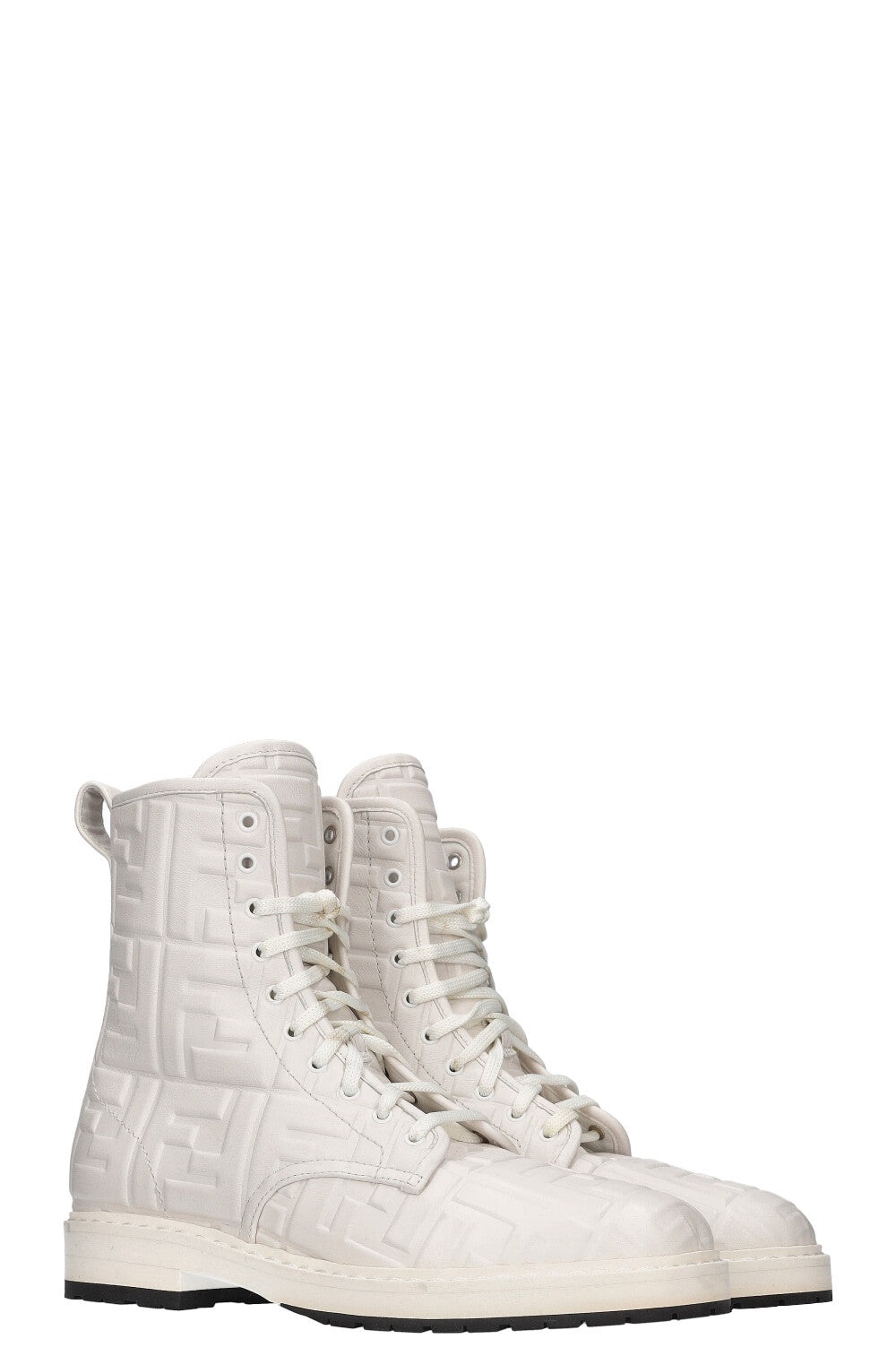 Fendi Zucca Combat Boots White Embossed Shoes