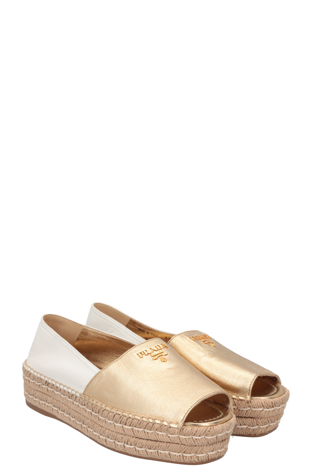 Prada Peep toe Espadrilles White Gold Shoes