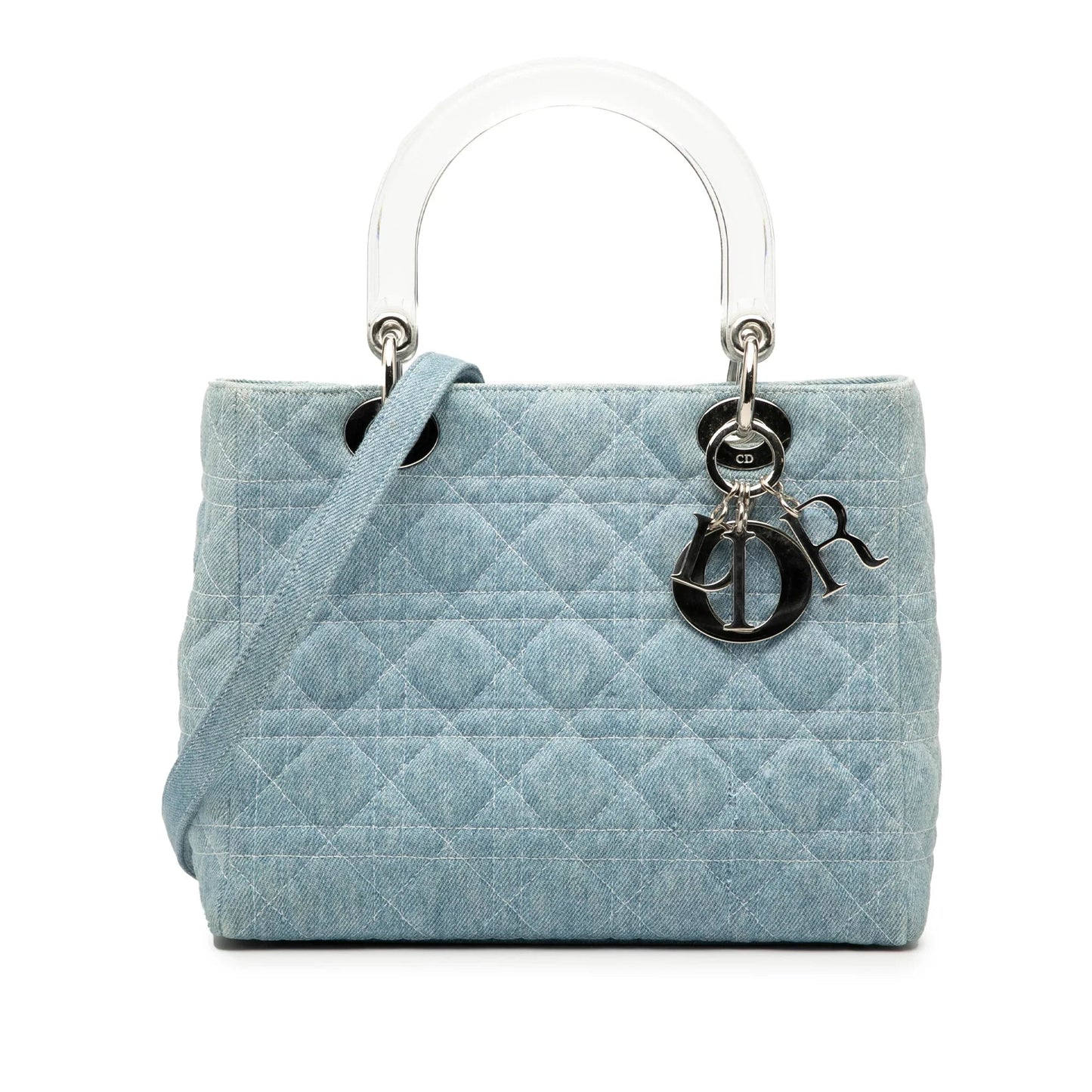 Dior Handbag Cannage Acrylic Handles Lady Satchel Denim Blue Medium Satchel Bag