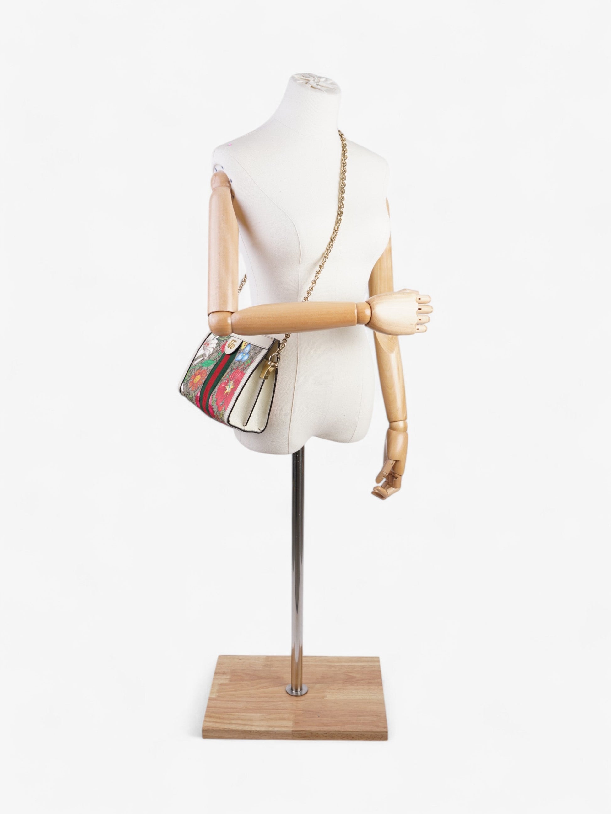 Gucci Ophidia Chain Flora Coated Crossbody Bag Canvas White