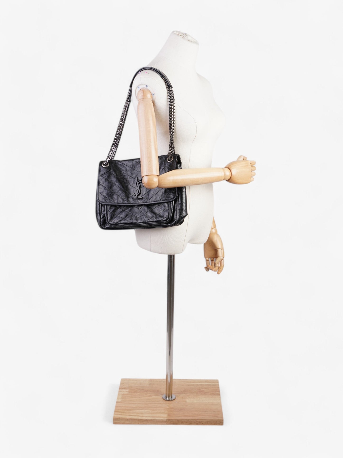 YSL Saint Laurent Niki Calfskin Crossbody Bag Leather Black Large