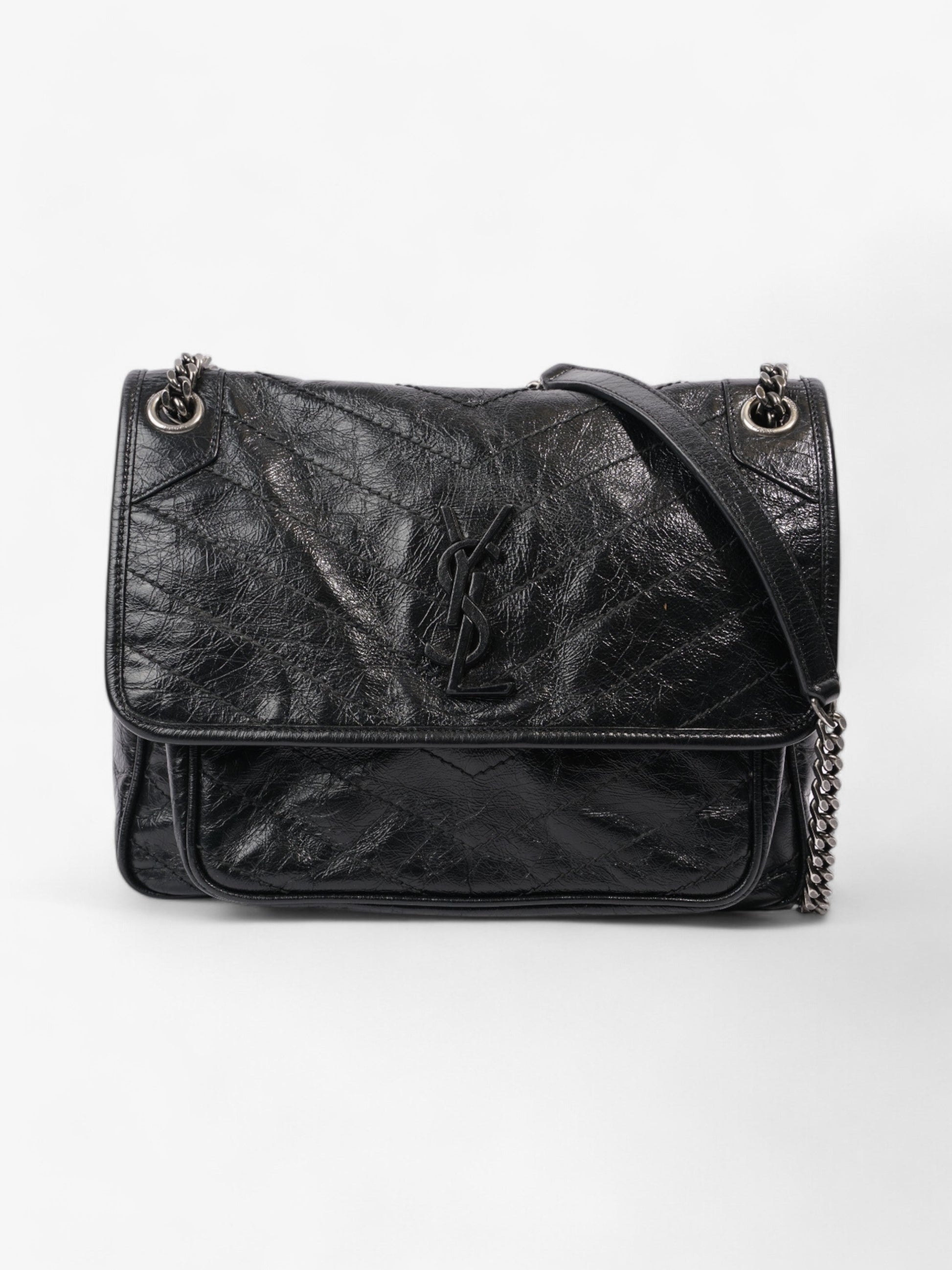 YSL Saint Laurent Niki Calfskin Crossbody Bag Leather Black Large