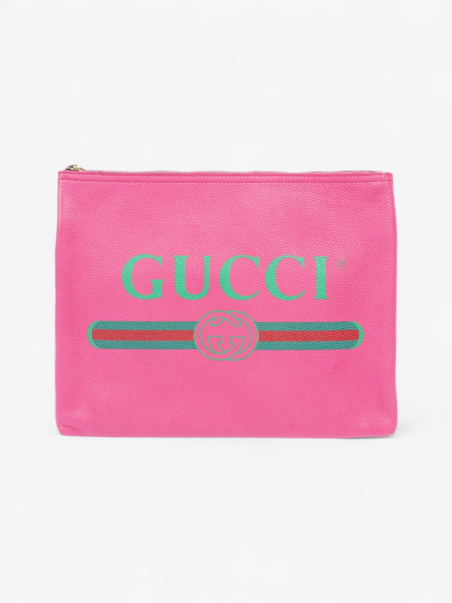 Gucci Logo Clutch Neon Green Grained Leather Red Clutch Bag