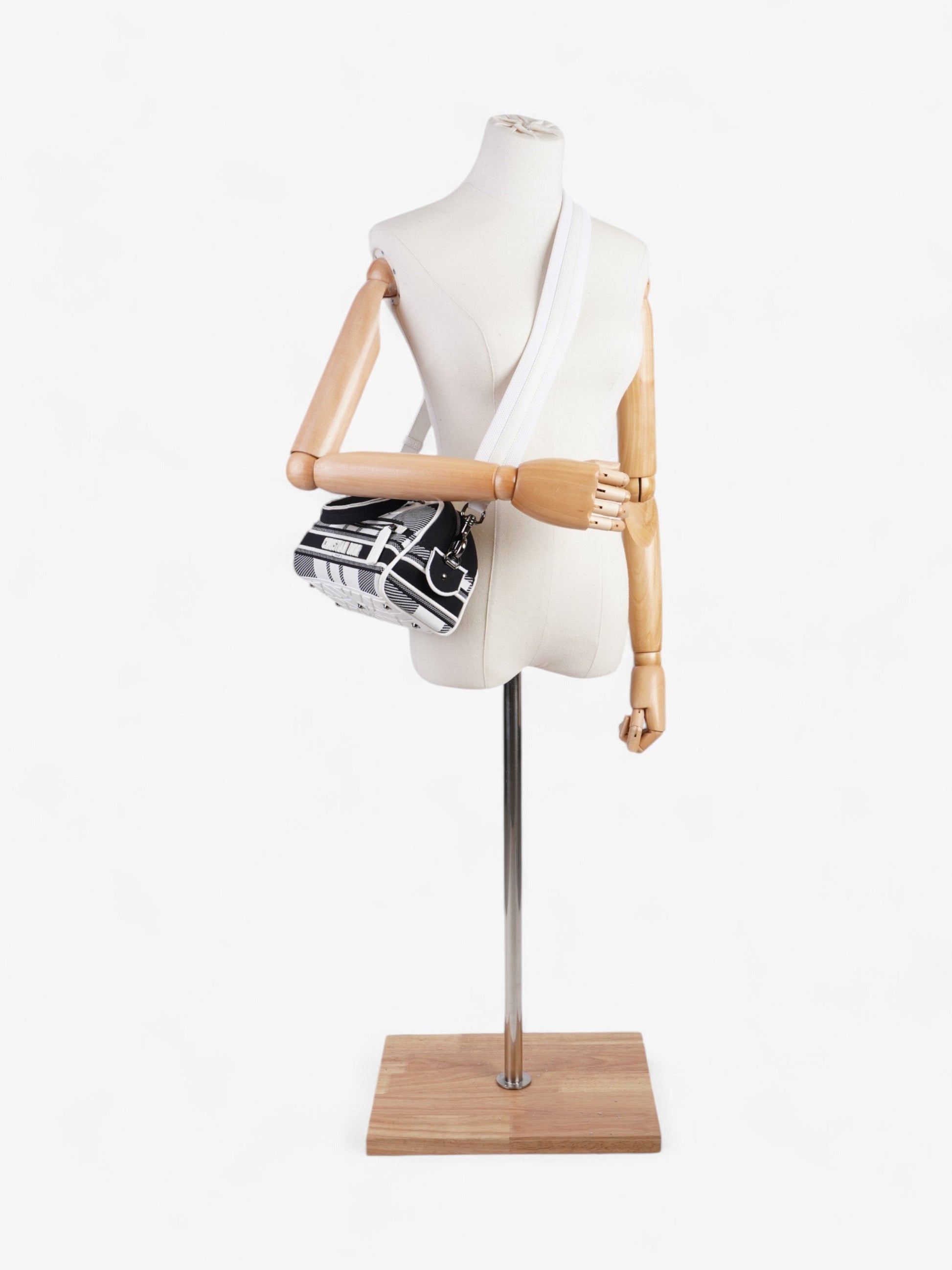 Dior Christian Vibe Bowling Bag Cloth Black White Zip Shoulder Bag