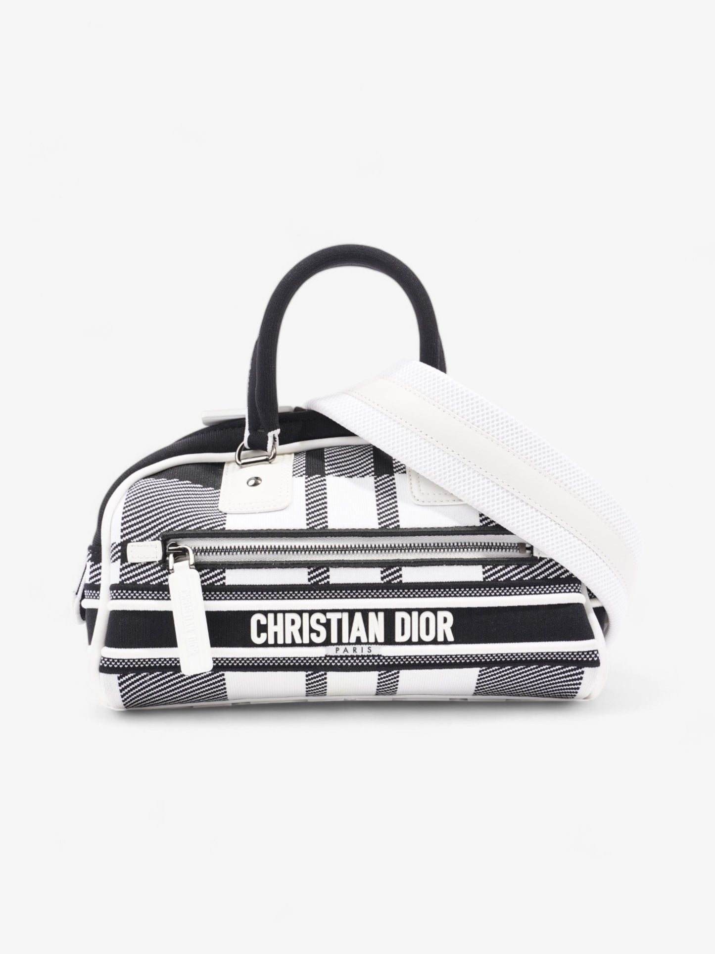 Dior Christian Vibe Bowling Bag Cloth Black White Zip Shoulder Bag