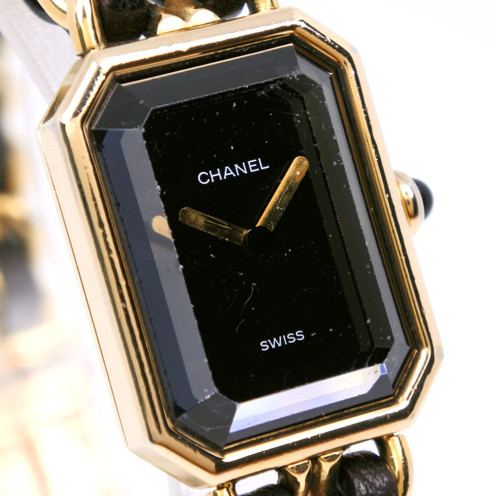 Chanel Premiere L Watch Gold Plated Leather Quartz Bag