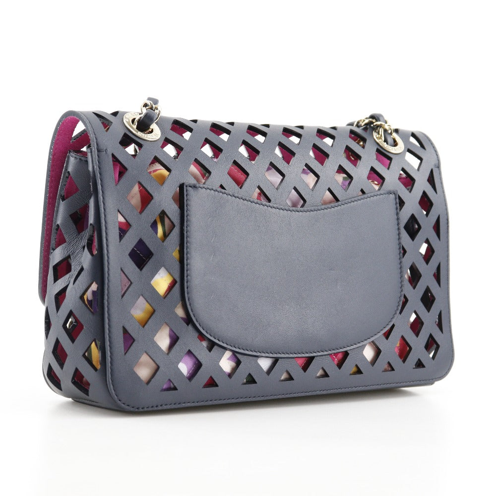 Chanel Calfskin Navy punching ChainShoulder Blue Shoulder Bag