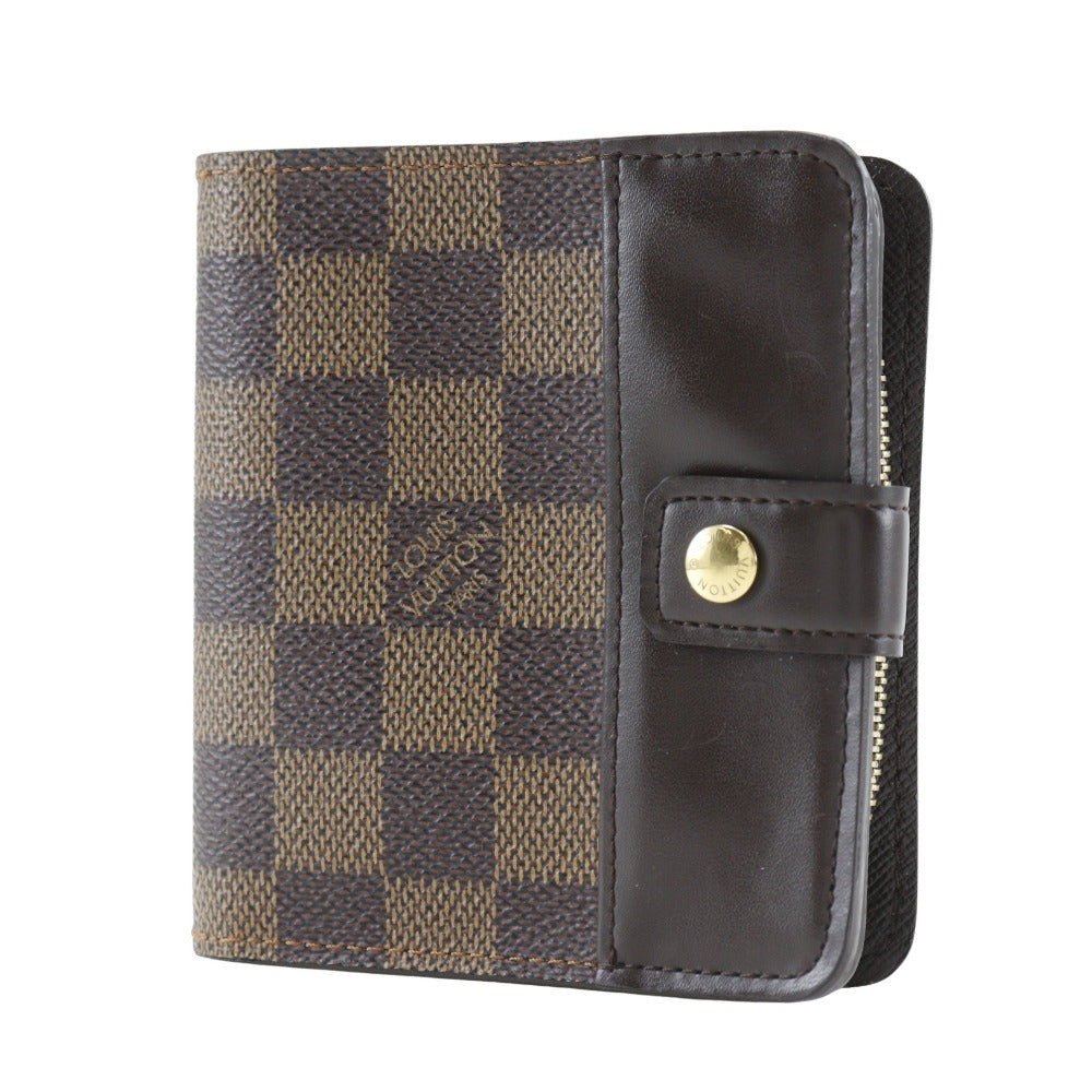 Louis Vuitton Bifold M61668 Damier Compact zip Canvas Brown Wallet Case
