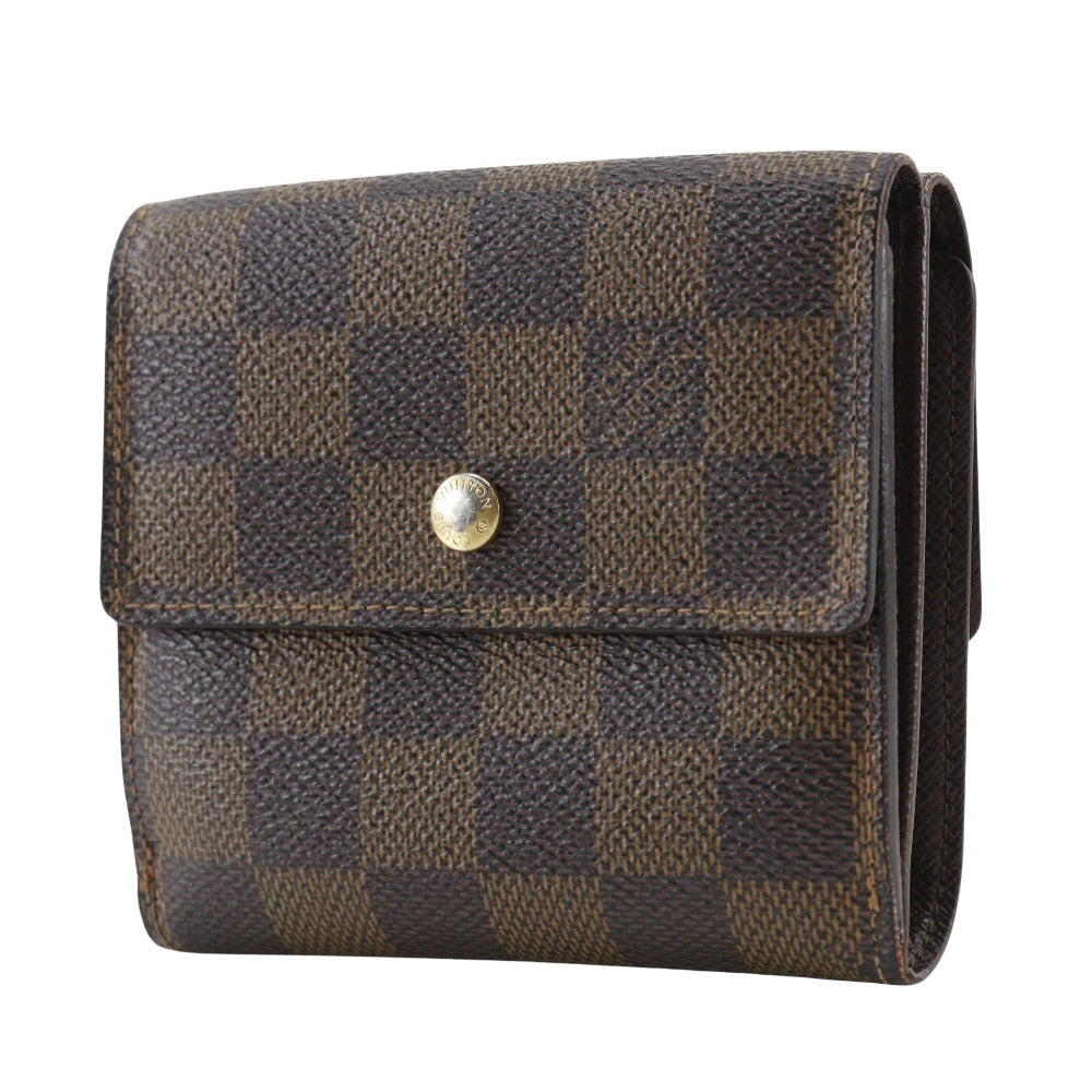 Louis Vuitton Bifold N61652 Damier W Hook Canvas Brown Wallet Case