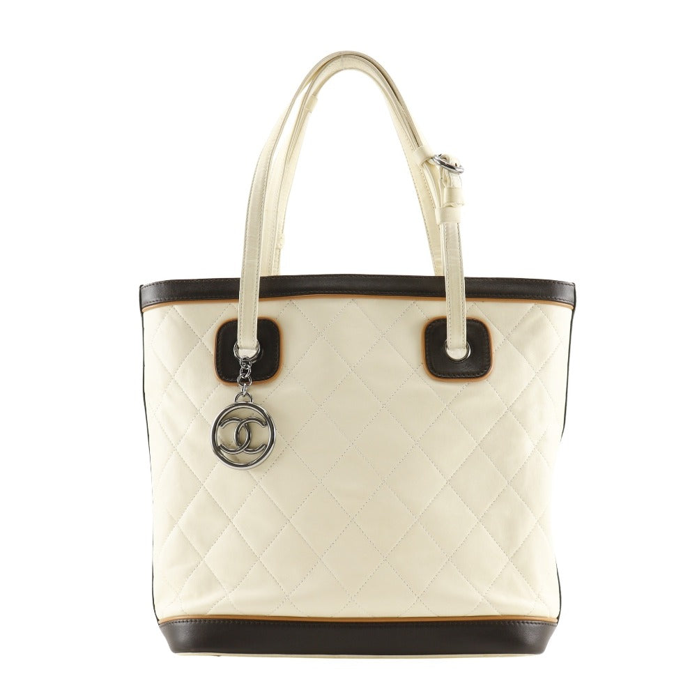 Chanel Calfskin Coco Charm Matrasse Ivory Key Chain