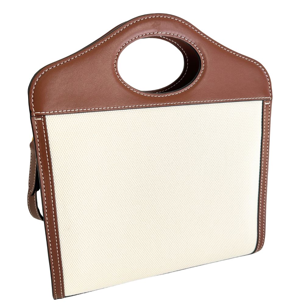 Burberry Calfskin 2Wayshoulder Pocket Bag Women Canvas White Brown Shoulder Bag
