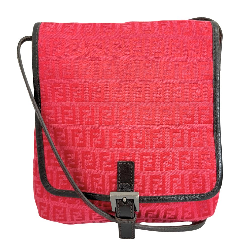 Fendi Shoulder Bag 8Bt052 Zucca Women Leather Canvas Red