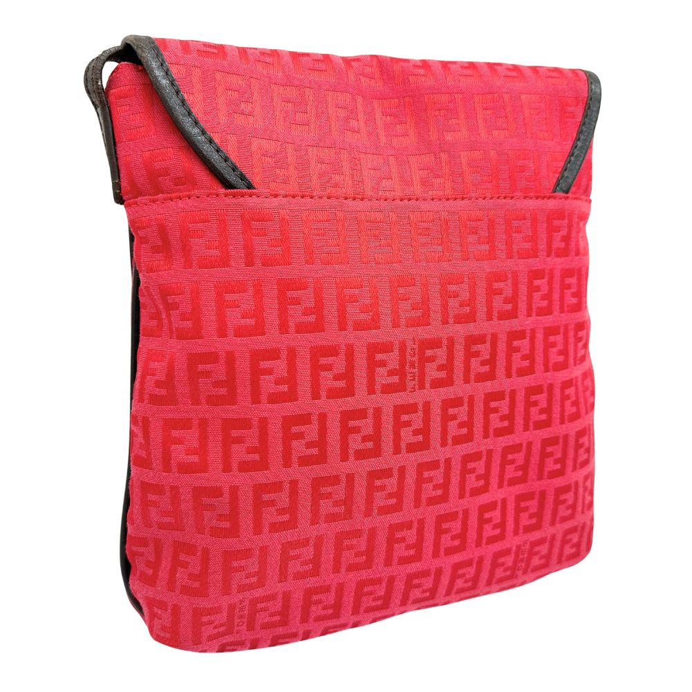 Fendi Shoulder Bag 8Bt052 Zucca Women Leather Canvas Red