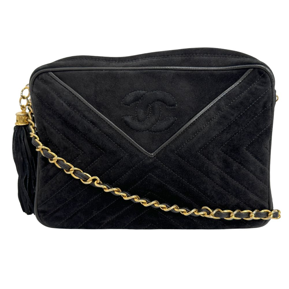 Chanel Suede Vstitch ChainShoulder Black Shoulder Bag