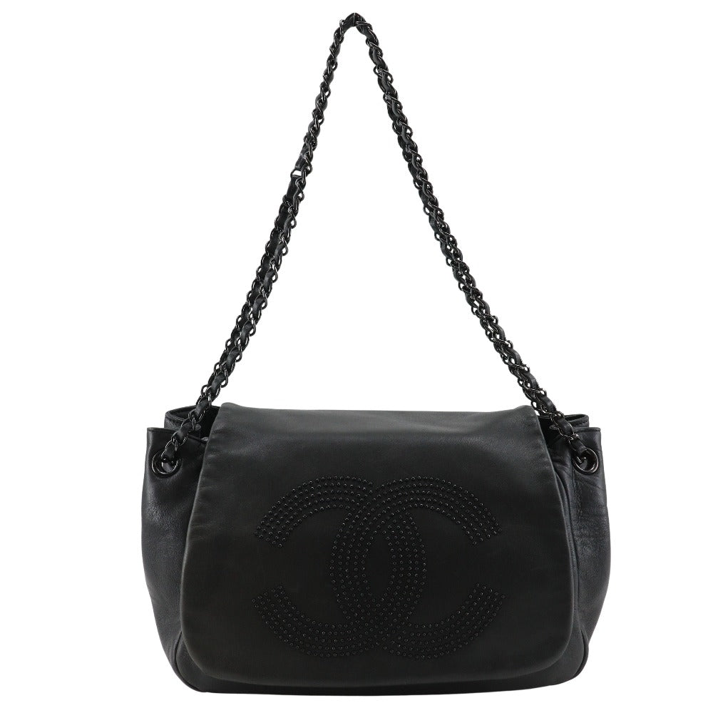 Chanel lambskin Studs COCO Mark WChainShoulder Black Shoulder Bag