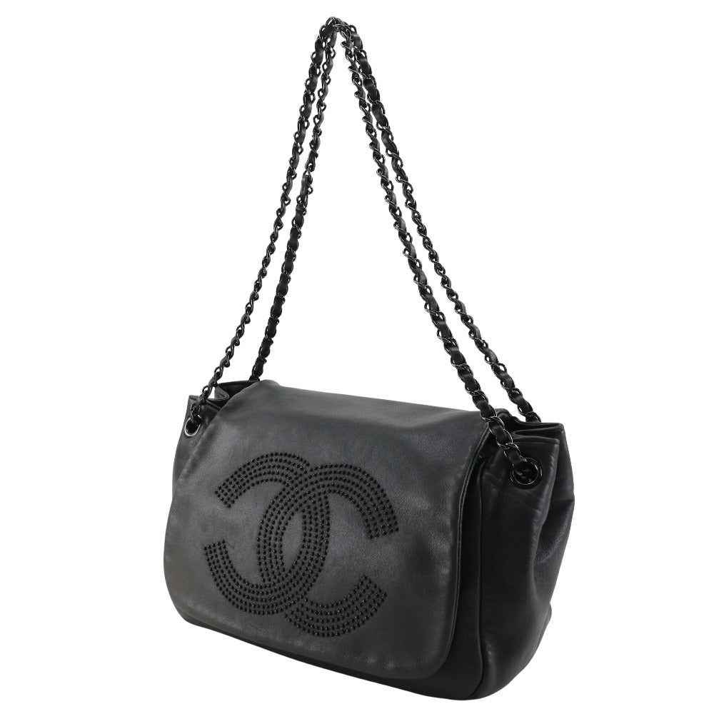 Chanel lambskin Studs COCO Mark WChainShoulder Black Shoulder Bag