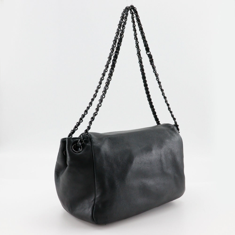 Chanel lambskin Studs COCO Mark WChainShoulder Black Shoulder Bag