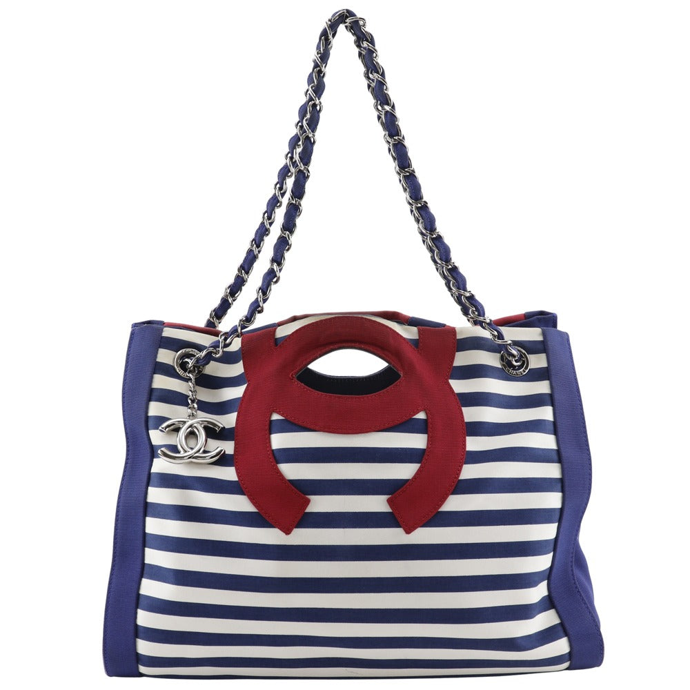 Chanel Cotton Nylon Navy border Cruise line Blue Tote Bag