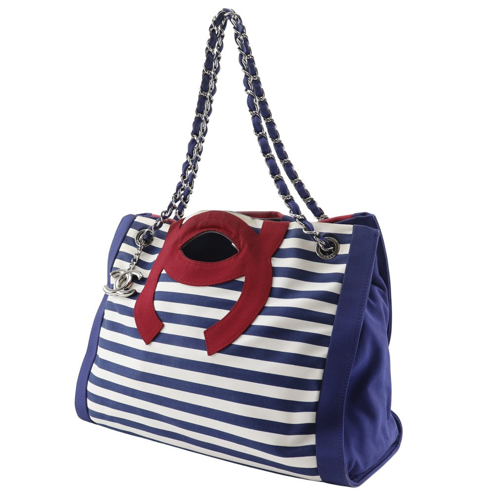 Chanel Cotton Nylon Navy border Cruise line Blue Tote Bag