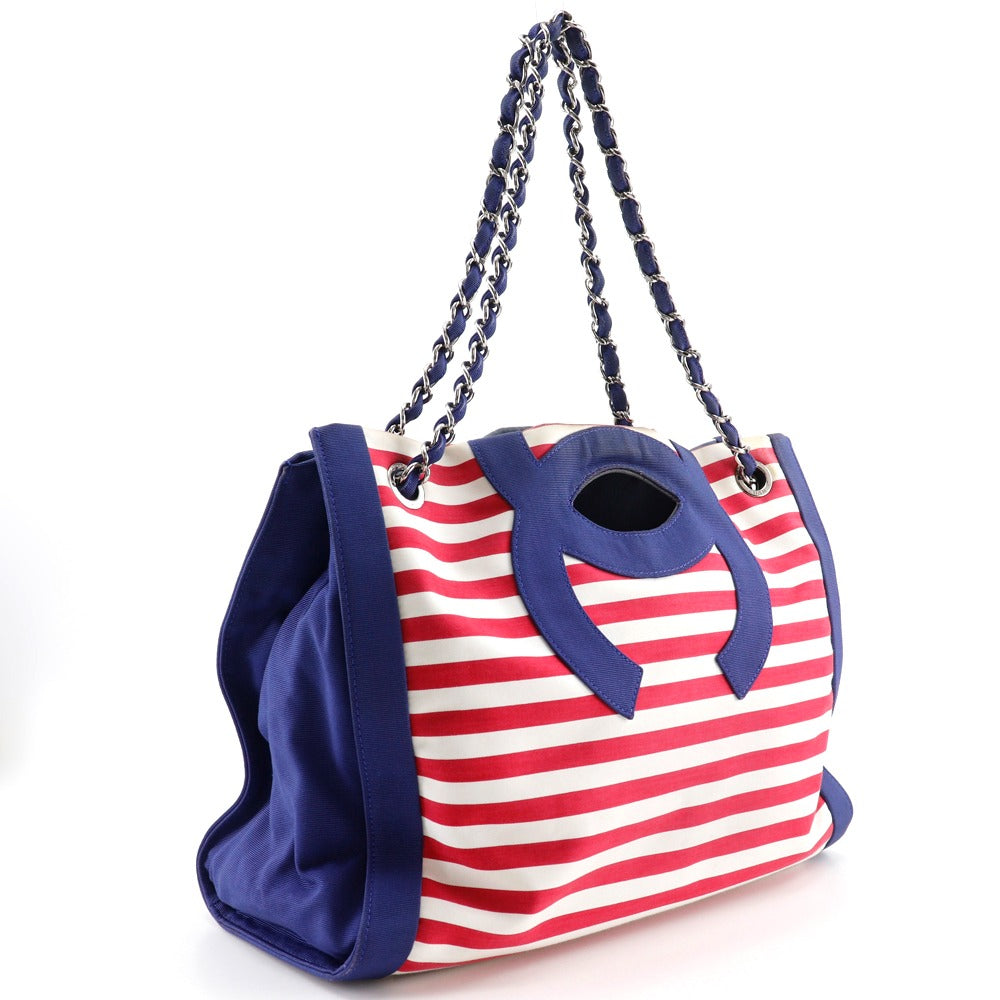 Chanel Cotton Nylon Navy border Cruise line Blue Tote Bag