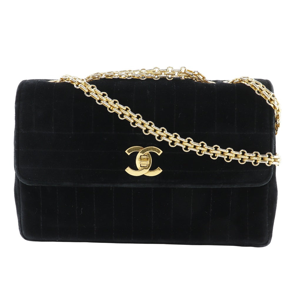 Chanel Velor Mademoiselle ChainShoulder Black Shoulder Bag